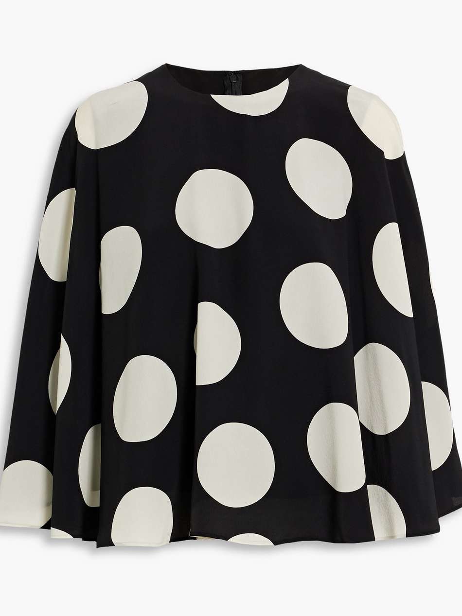 cape-effect polka-dot silk-crepe blouse