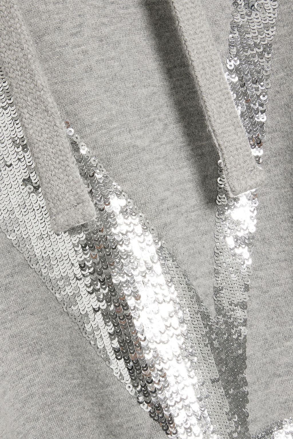 VALENTINO GARAVANI Sequin-embellished mélange French cotton-blend terry hoodie