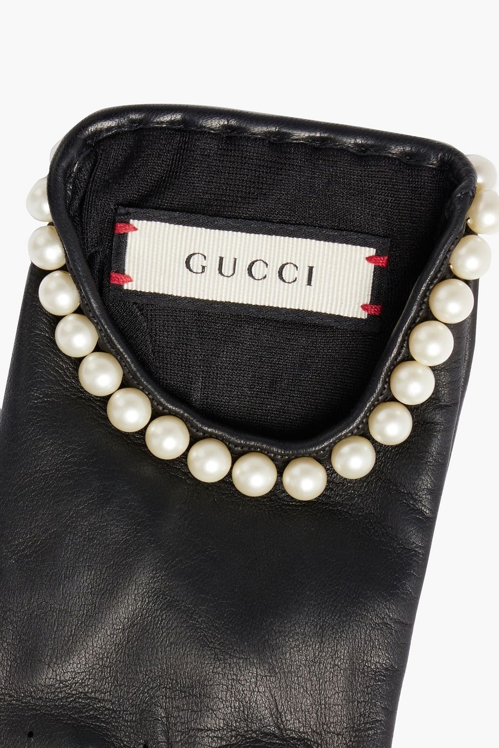 GUCCI Embellished perforated leather gloves