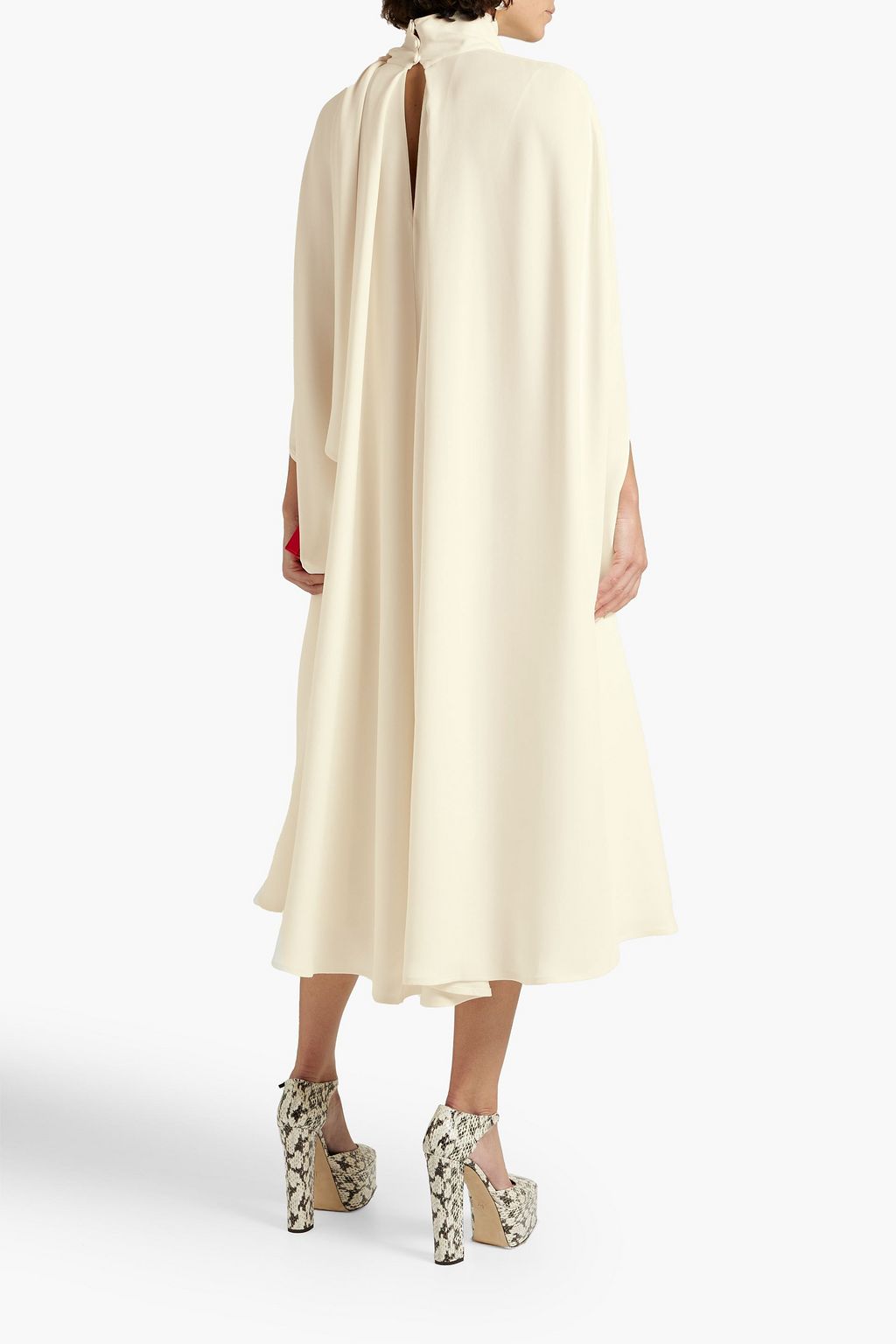 VALENTINO GARAVANI Cape-effect pleated silk-crepe midi dress
