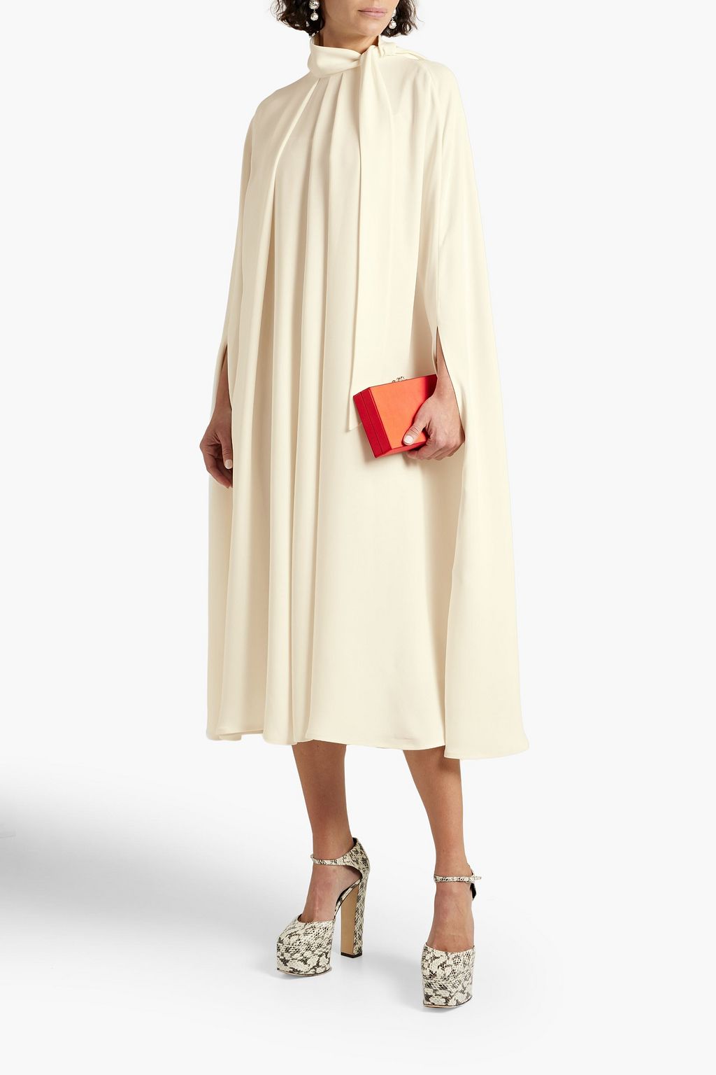 VALENTINO GARAVANI Cape-effect pleated silk-crepe midi dress