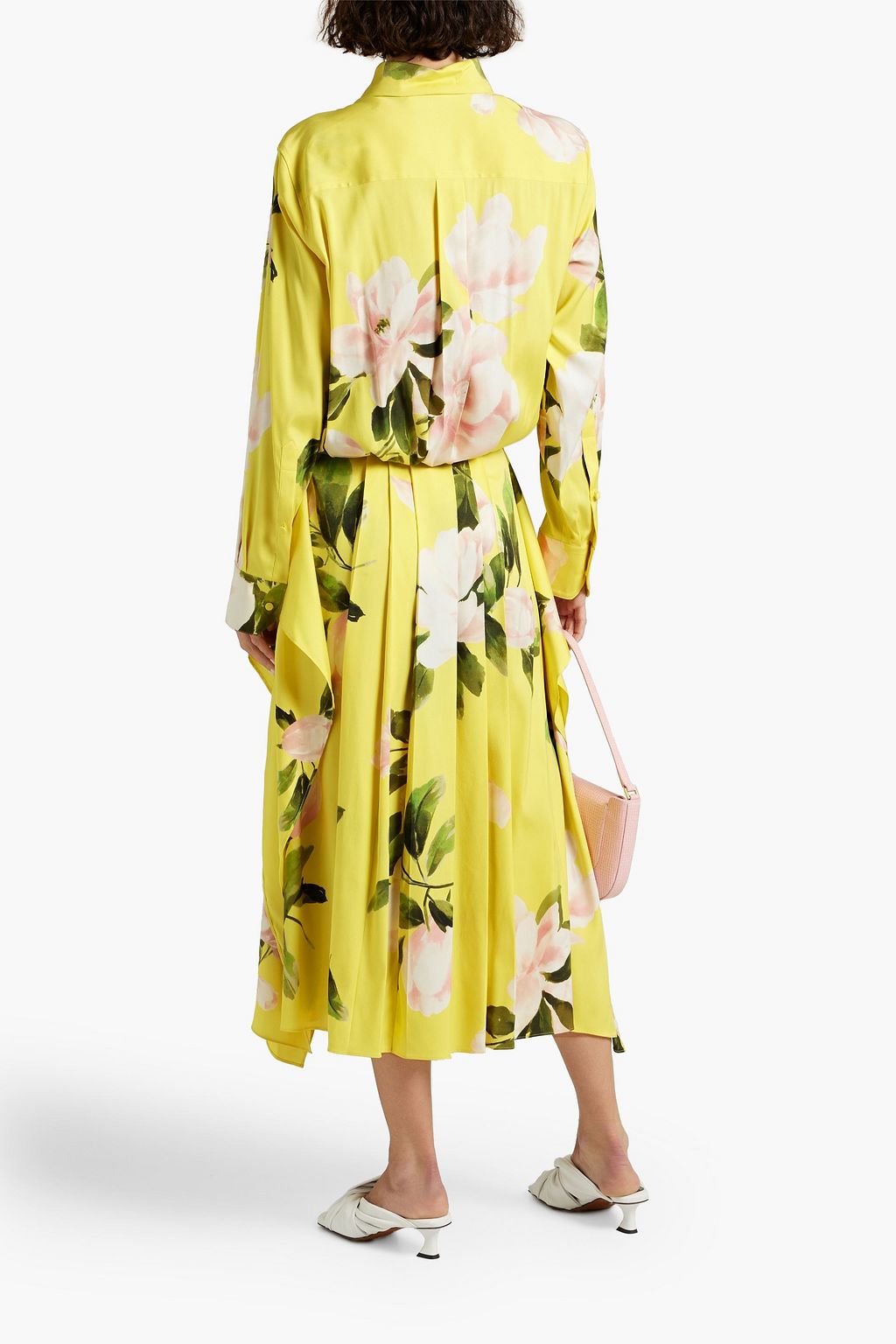 VALENTINO GARAVANI Pleated floral-print silk-blend twill midi shirt dress