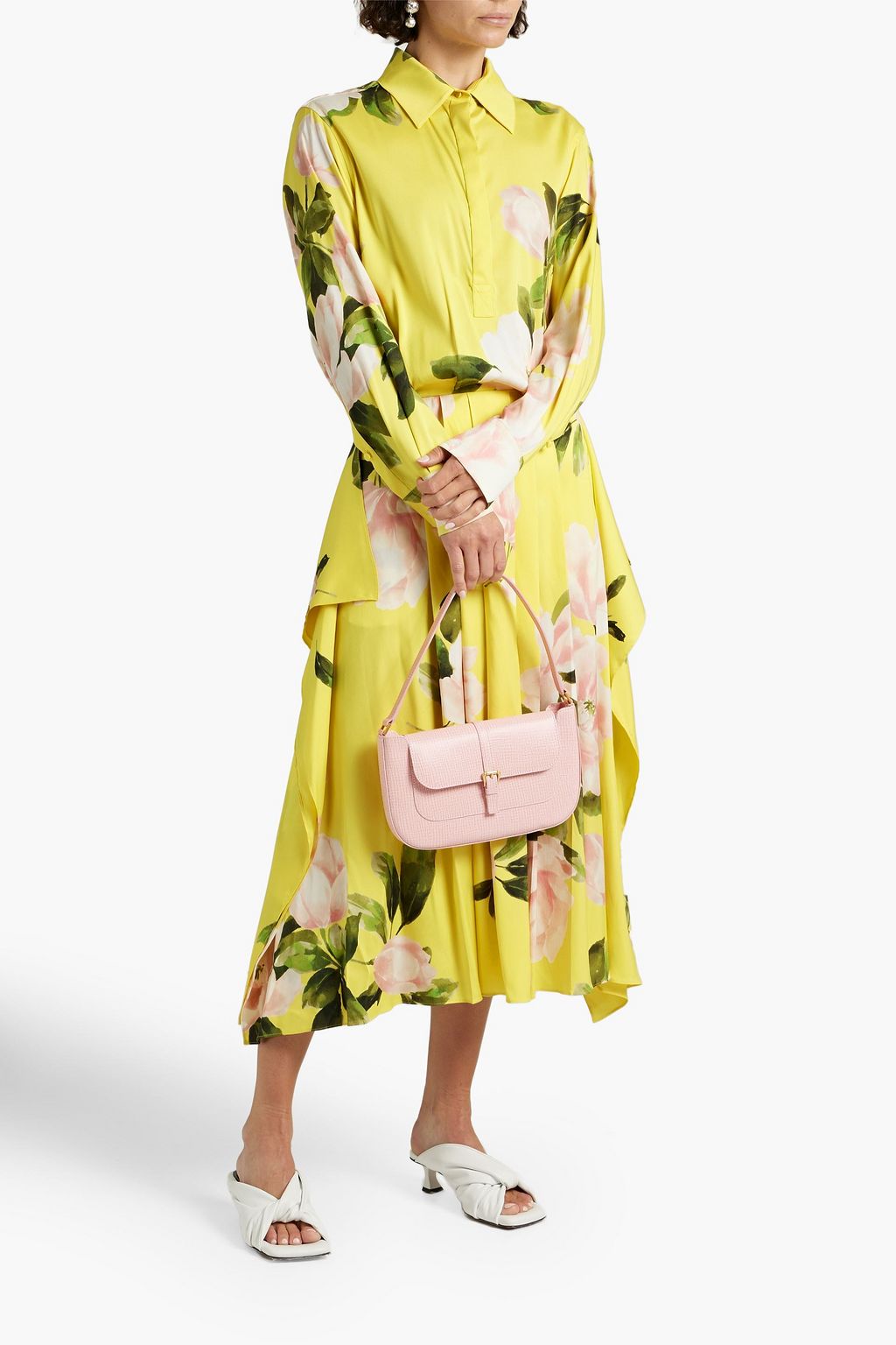 VALENTINO GARAVANI Pleated floral-print silk-blend twill midi shirt dress
