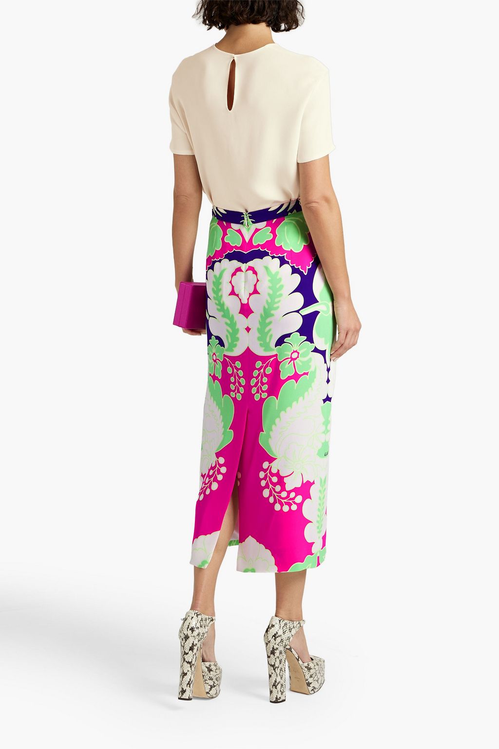 VALENTINO GARAVANI Floral-print silk-crepe midi skirt