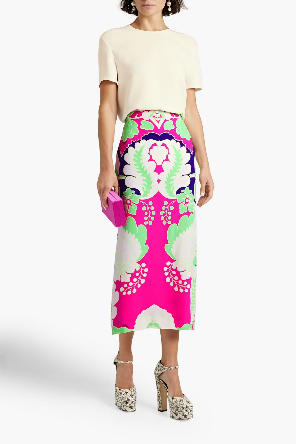 VALENTINO GARAVANI Floral-print silk-crepe midi skirt
