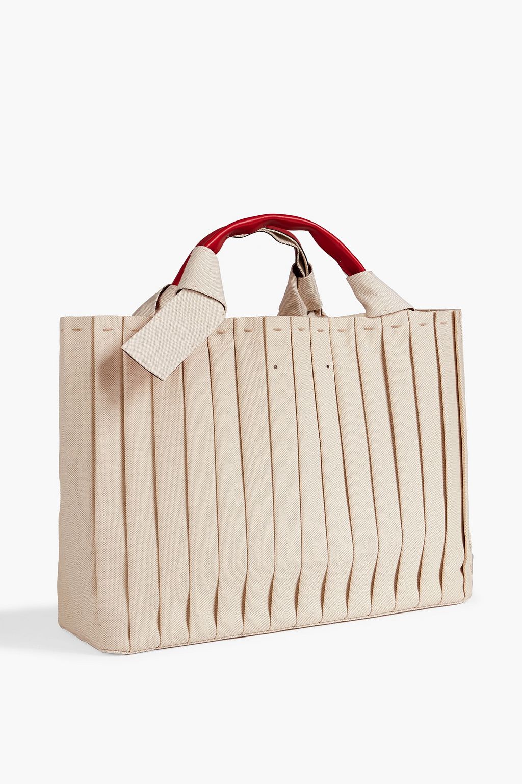 VALENTINO GARAVANI Atelier 05 leather-trimmed printed plissé-canvas tote