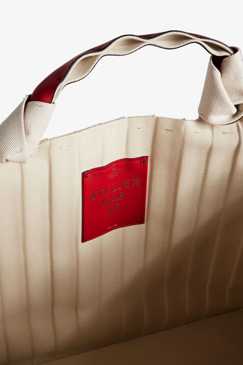 VALENTINO GARAVANI Atelier 05 leather-trimmed printed plissé-canvas tote