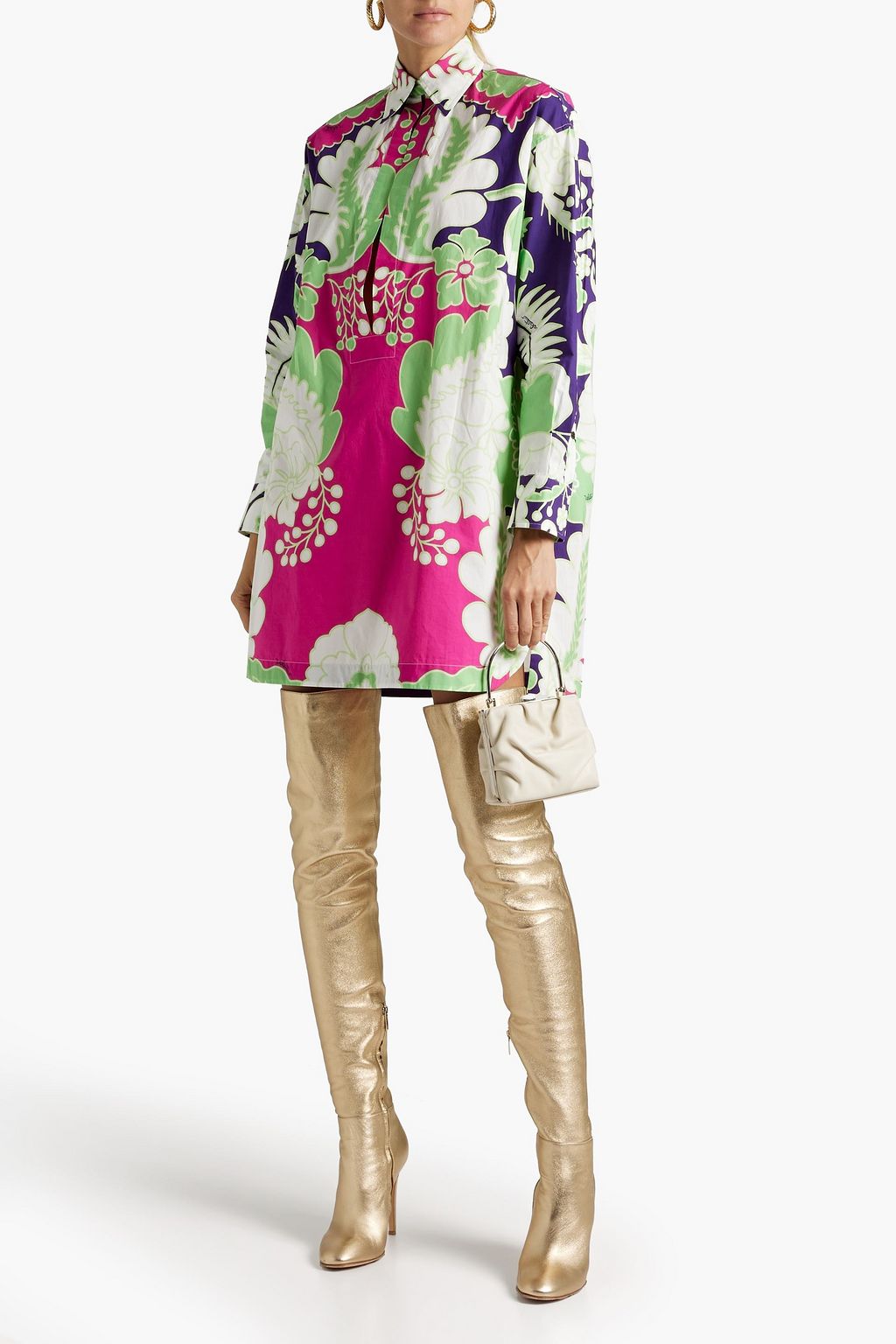 VALENTINO GARAVANI Printed cotton-poplin mini shirt dress