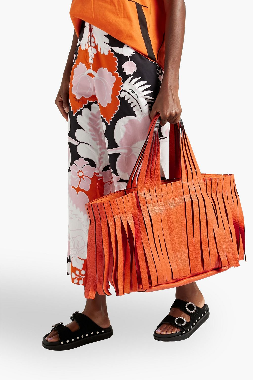 VALENTINO GARAVANI Fringed pebbled-leather tote