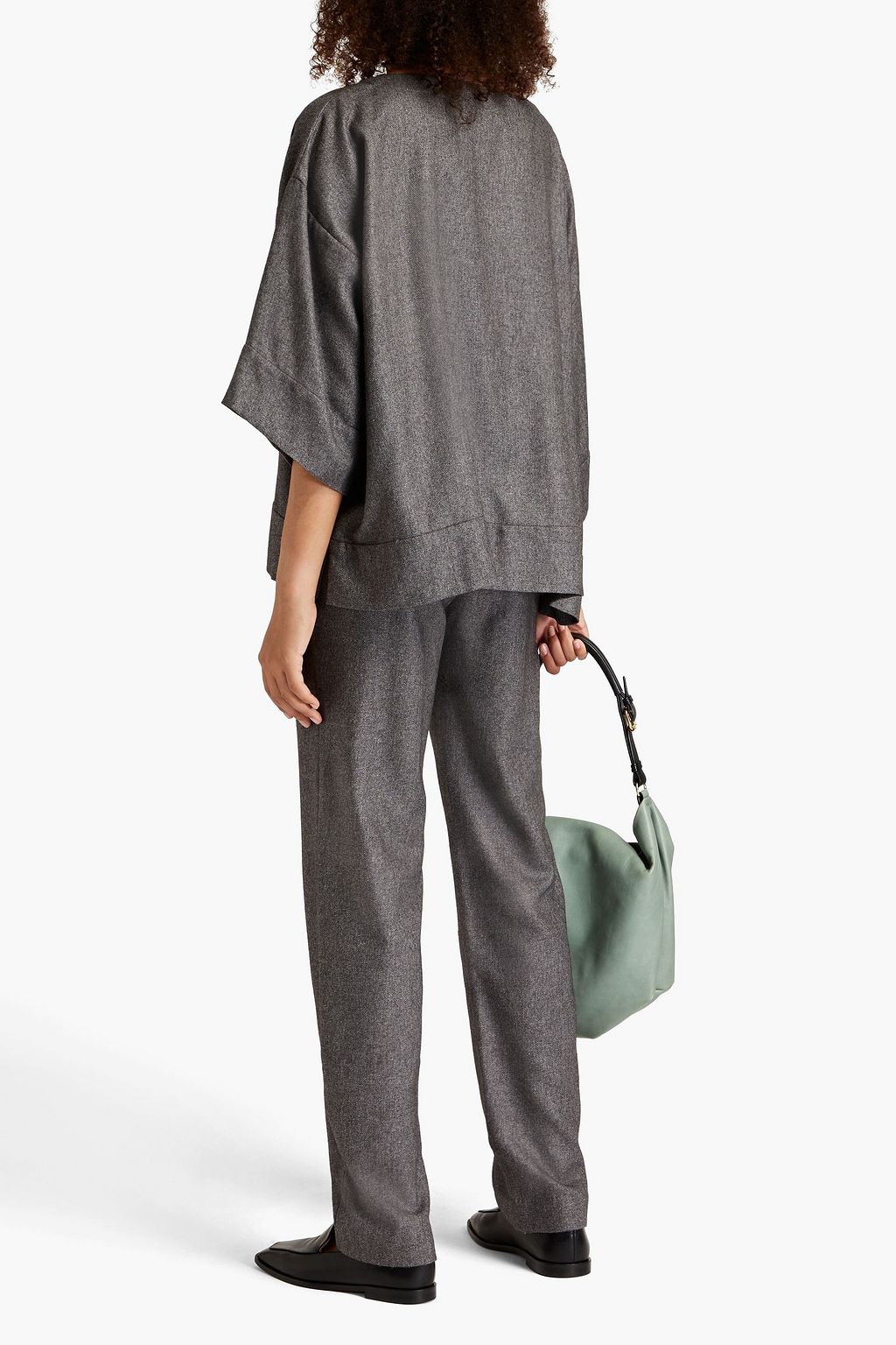 ESKANDAR Mélange silk and cashmere-blend canvas tapered pant