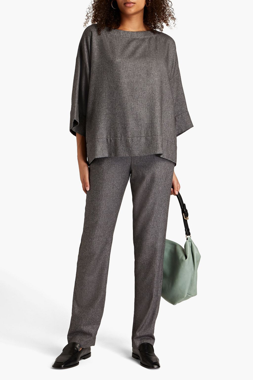 ESKANDAR Mélange silk and cashmere-blend canvas tapered pant