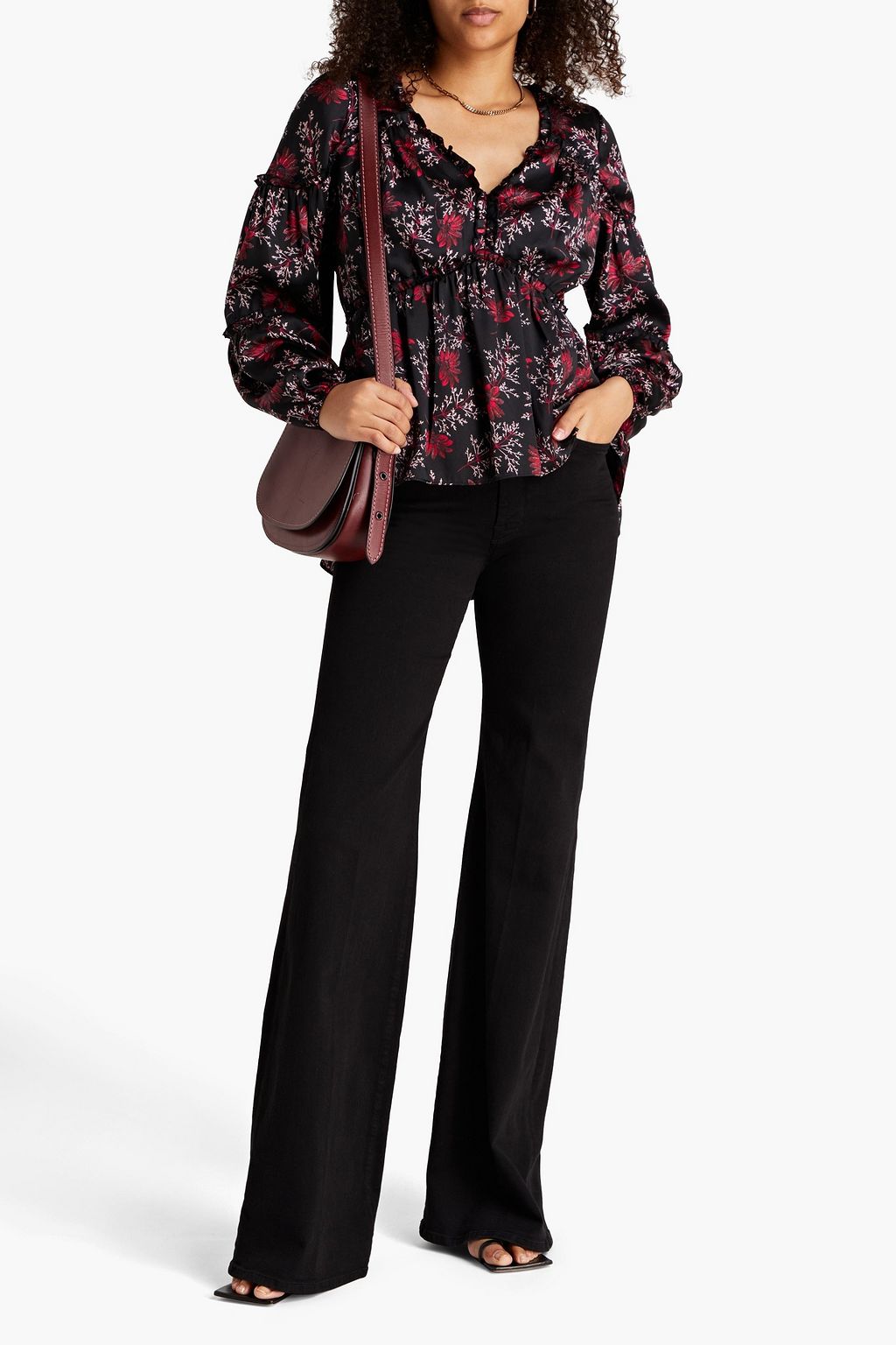 CINQ À SEPT Simmons floral-print satin-twill blouse