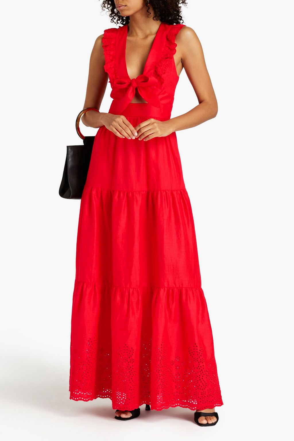 REBECCA VALLANCE Portia cutout broderie anglaise-trimmed linen maxi dress