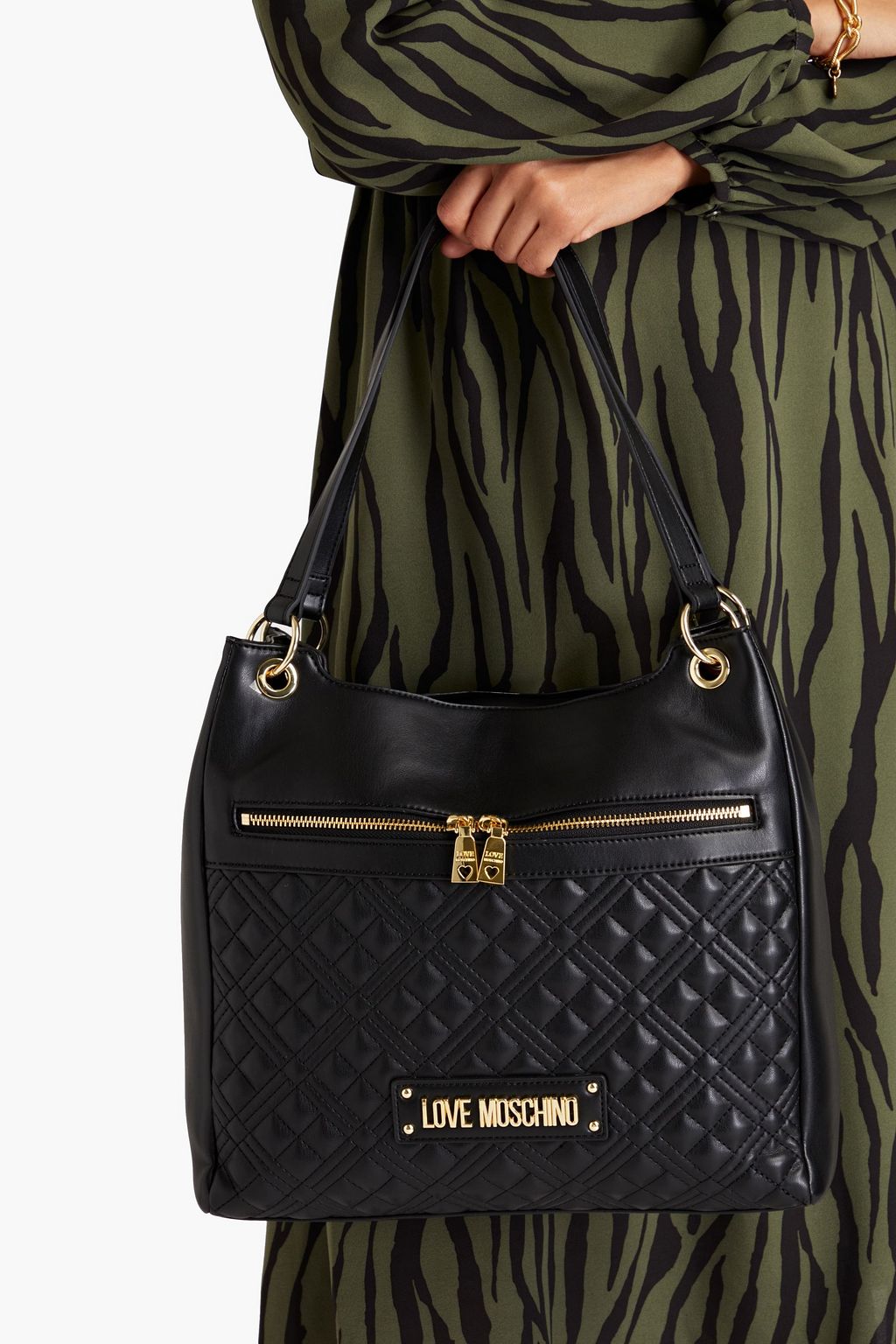 LOVE MOSCHINO Quilted metallic faux leather tote