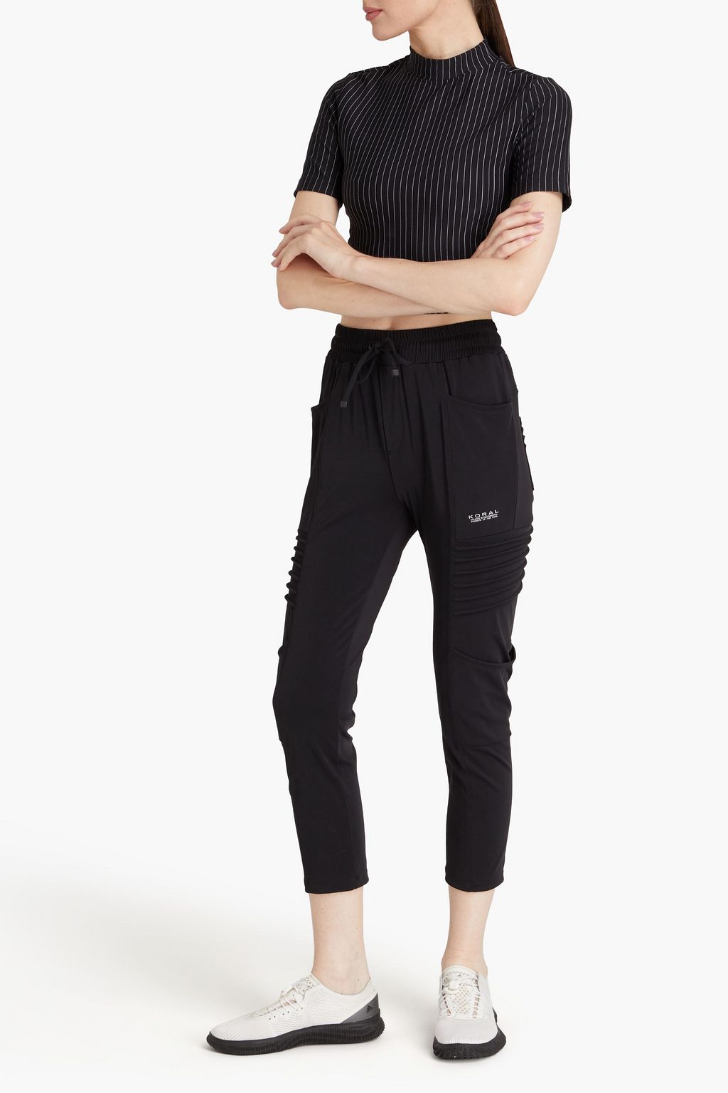 KORAL Rank cropped pintucked stretch track pants