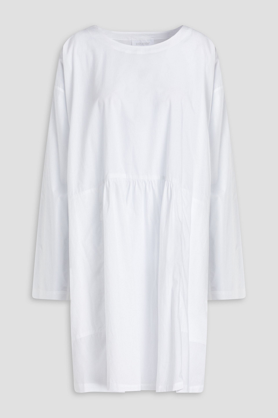 Eskandar Gathered Cotton-poplin Tunic In White