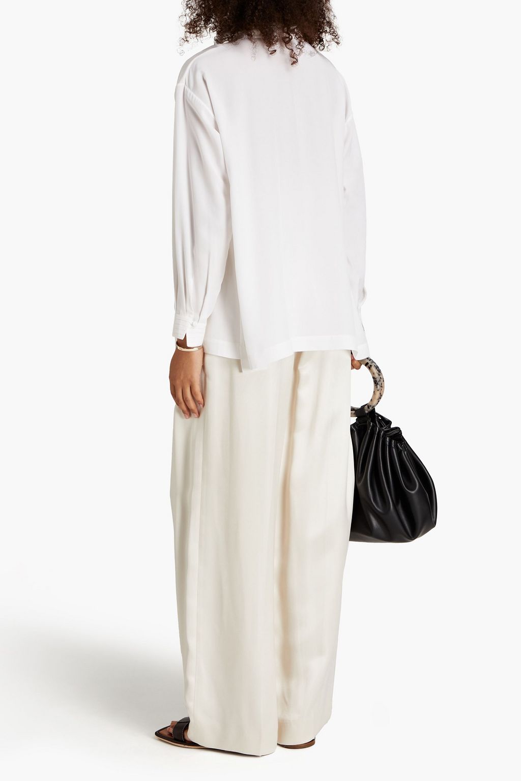 ESKANDAR Pintucked silk crepe de chine shirt