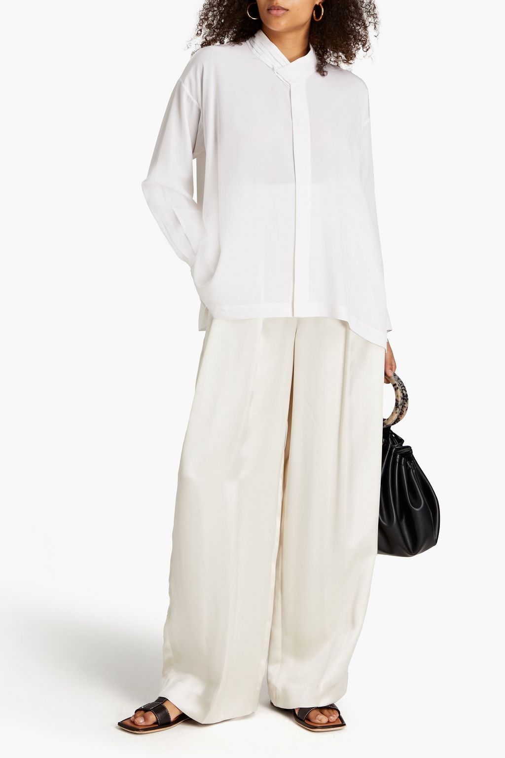 ESKANDAR Pintucked silk crepe de chine shirt