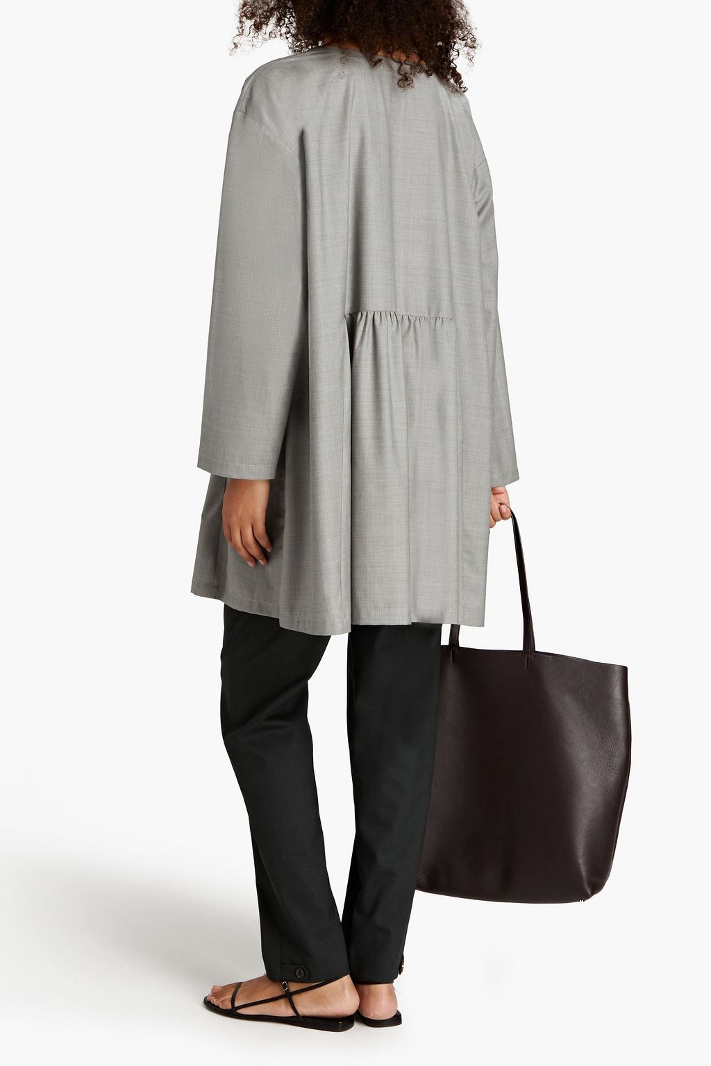 ESKANDAR Gathered mélange wool and silk-blend tunic