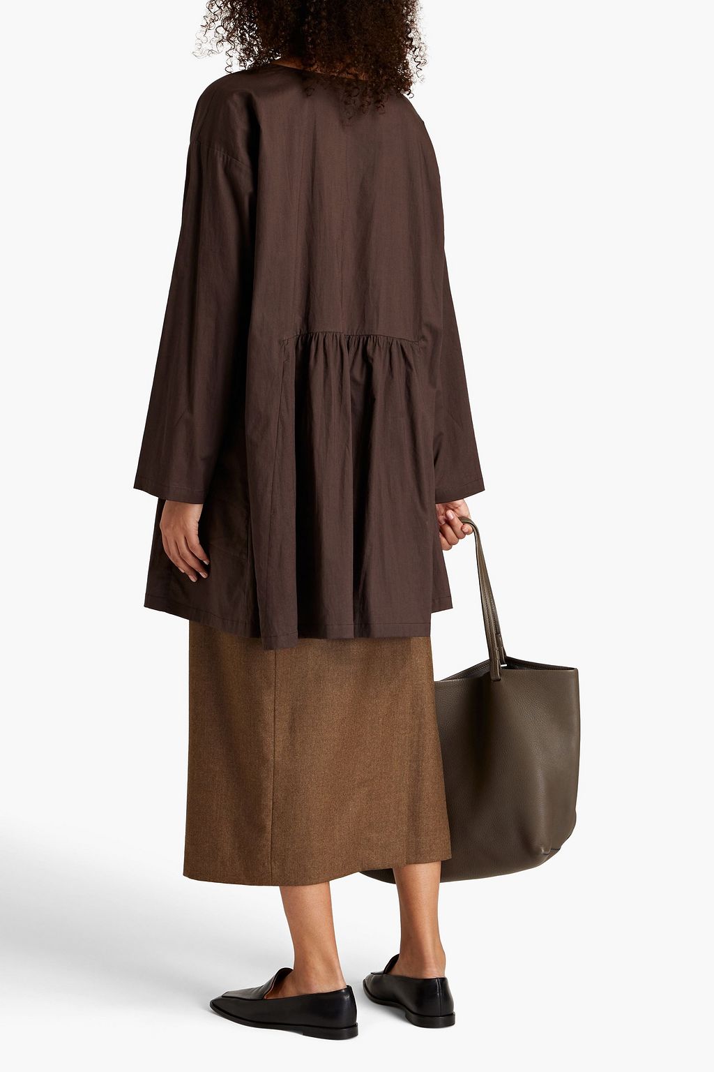 ESKANDAR Oversized gathered cotton-poplin tunic