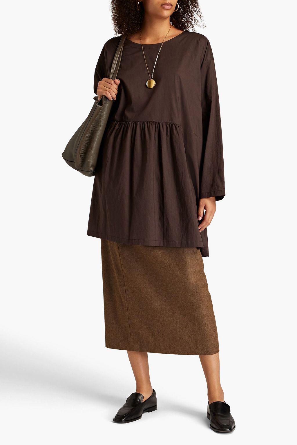 ESKANDAR Oversized gathered cotton-poplin tunic