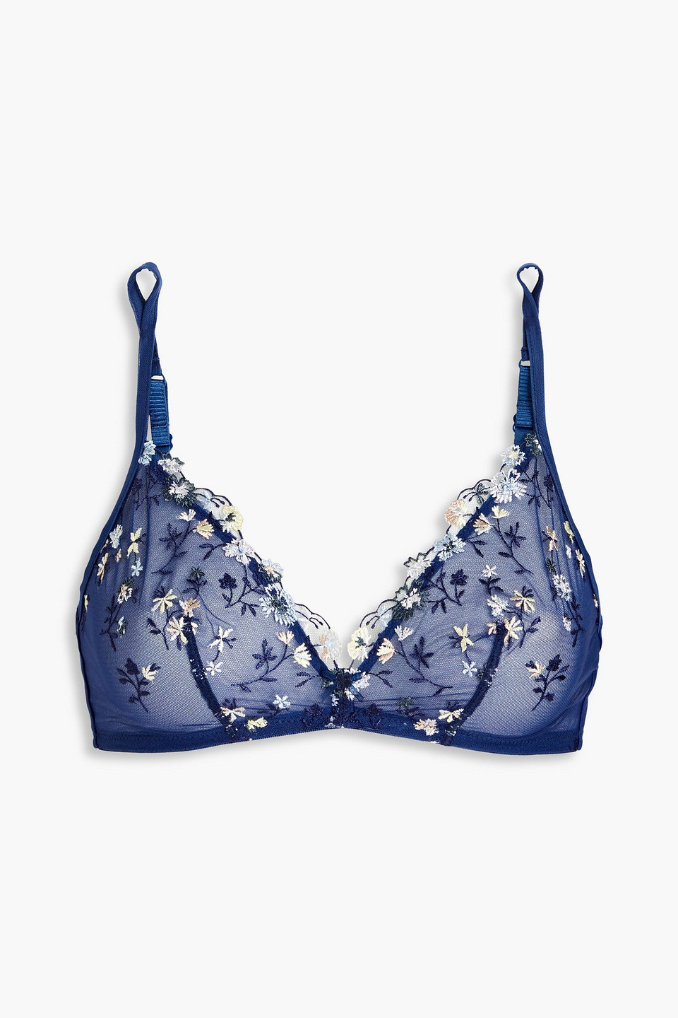 cosabella - embroidered stretch-mesh triangle bra - blue - m