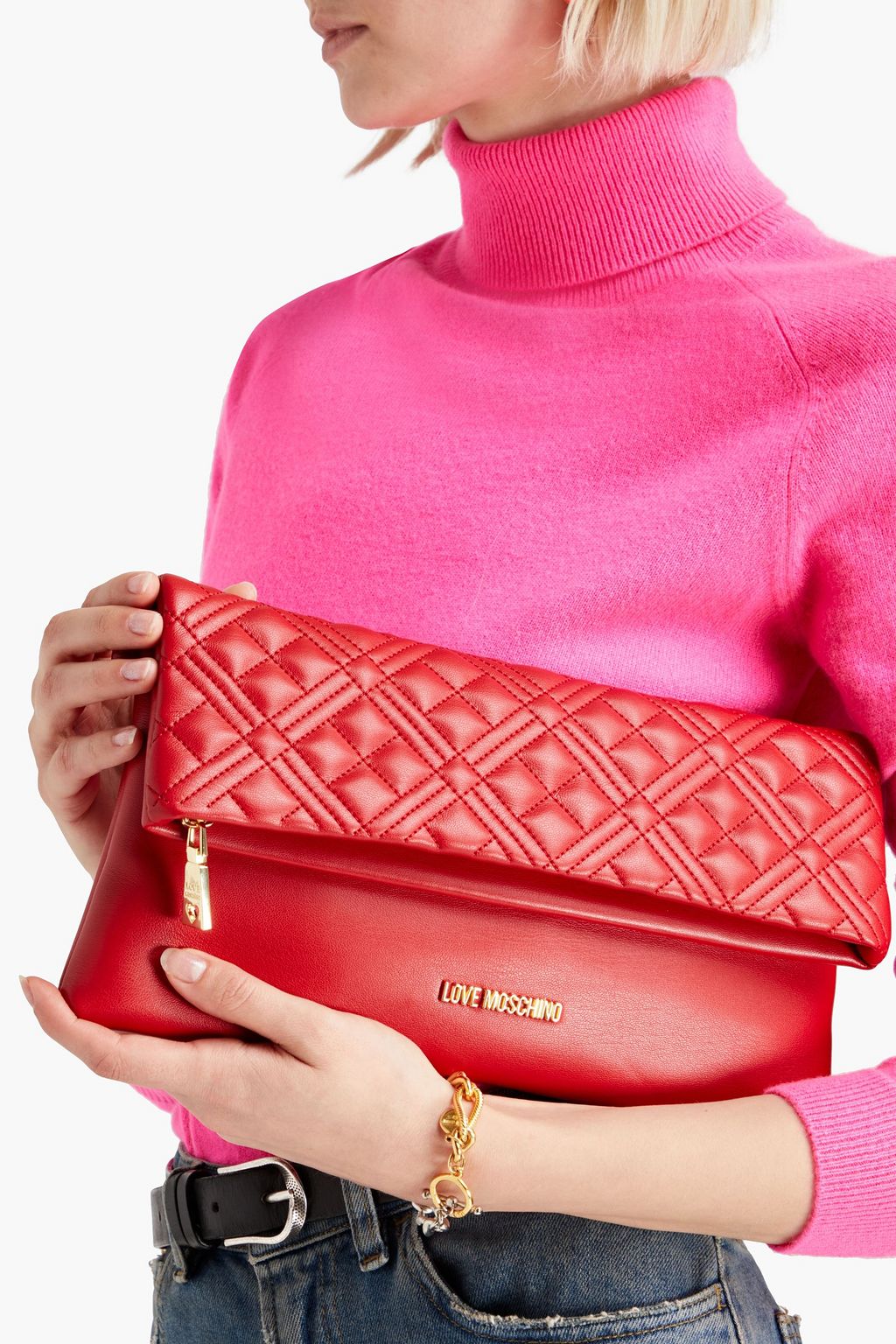 LOVE MOSCHINO Quilted faux leather clutch
