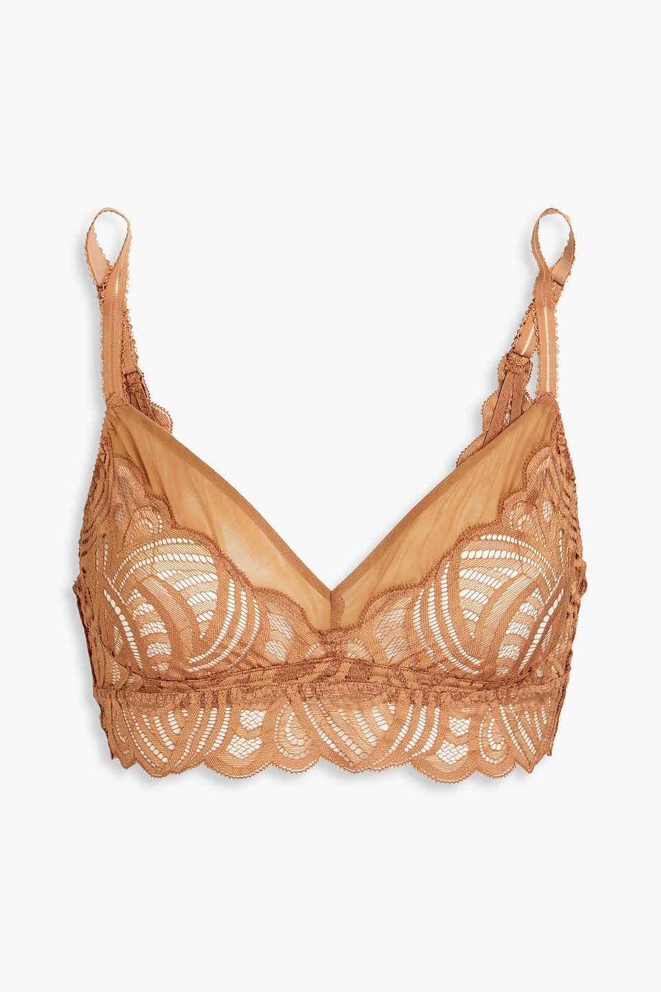 Shop Cosabella Puglia Scalloped Stretch-lace Bralette In Light Brown