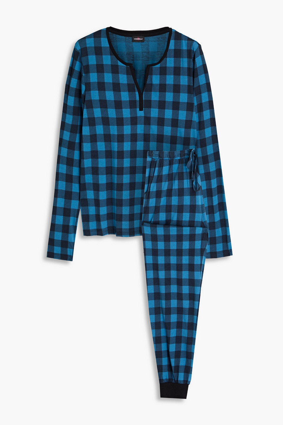 Cosabella Gingham Pima Cotton And Modal-blend Jersey Pyjama Set In Blue