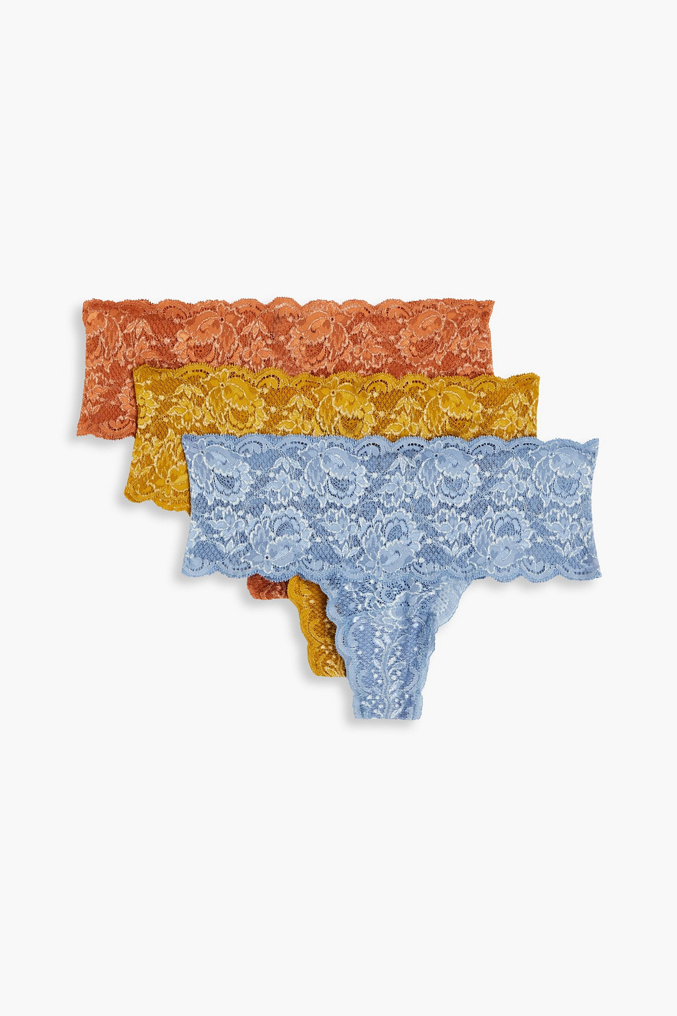 cosabella - set of three stretch-lace mid-rise thongs - multicolor - s/m