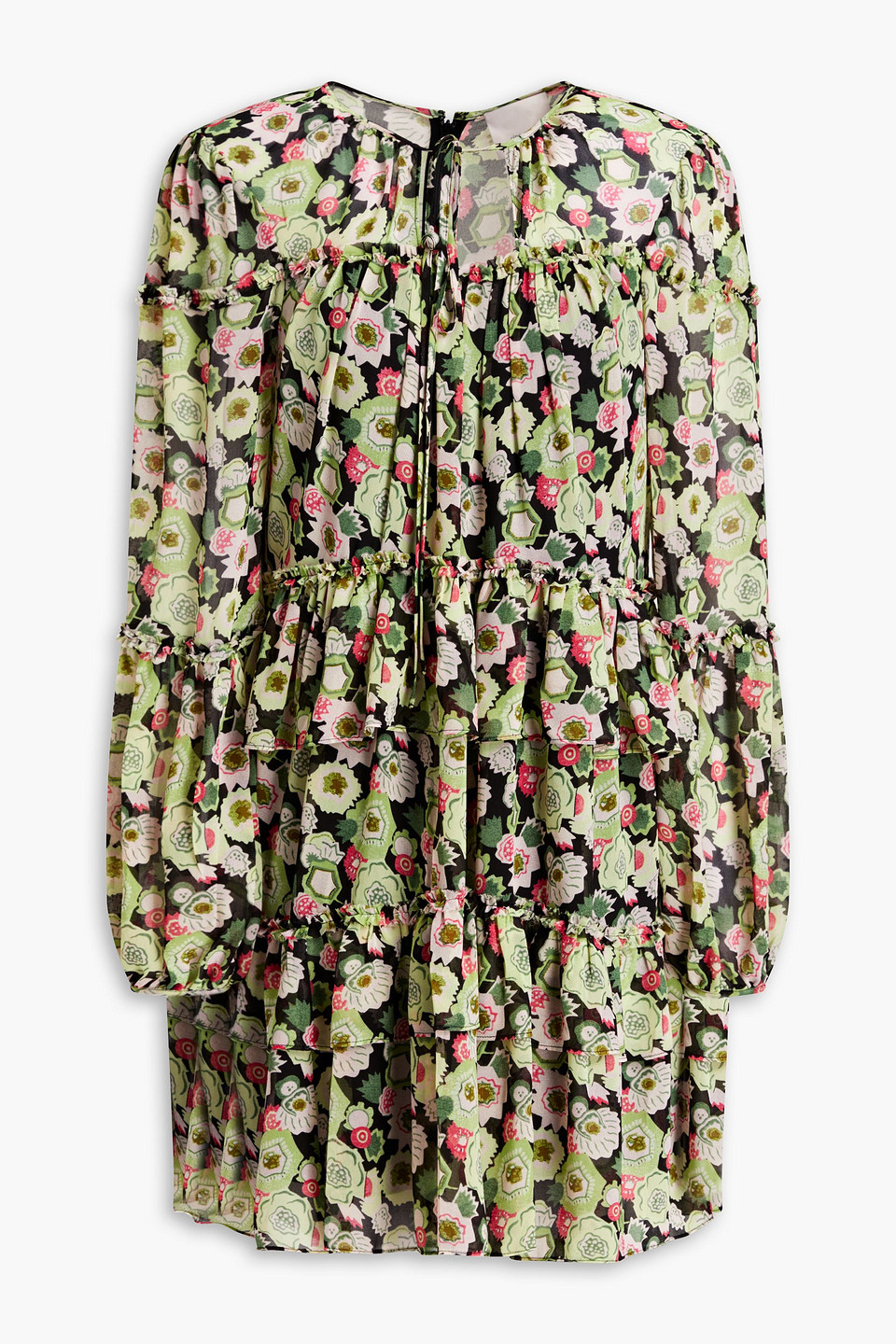 CINQ À SEPT DITA GATHERED PRINTED GEORGETTE MINI DRESS