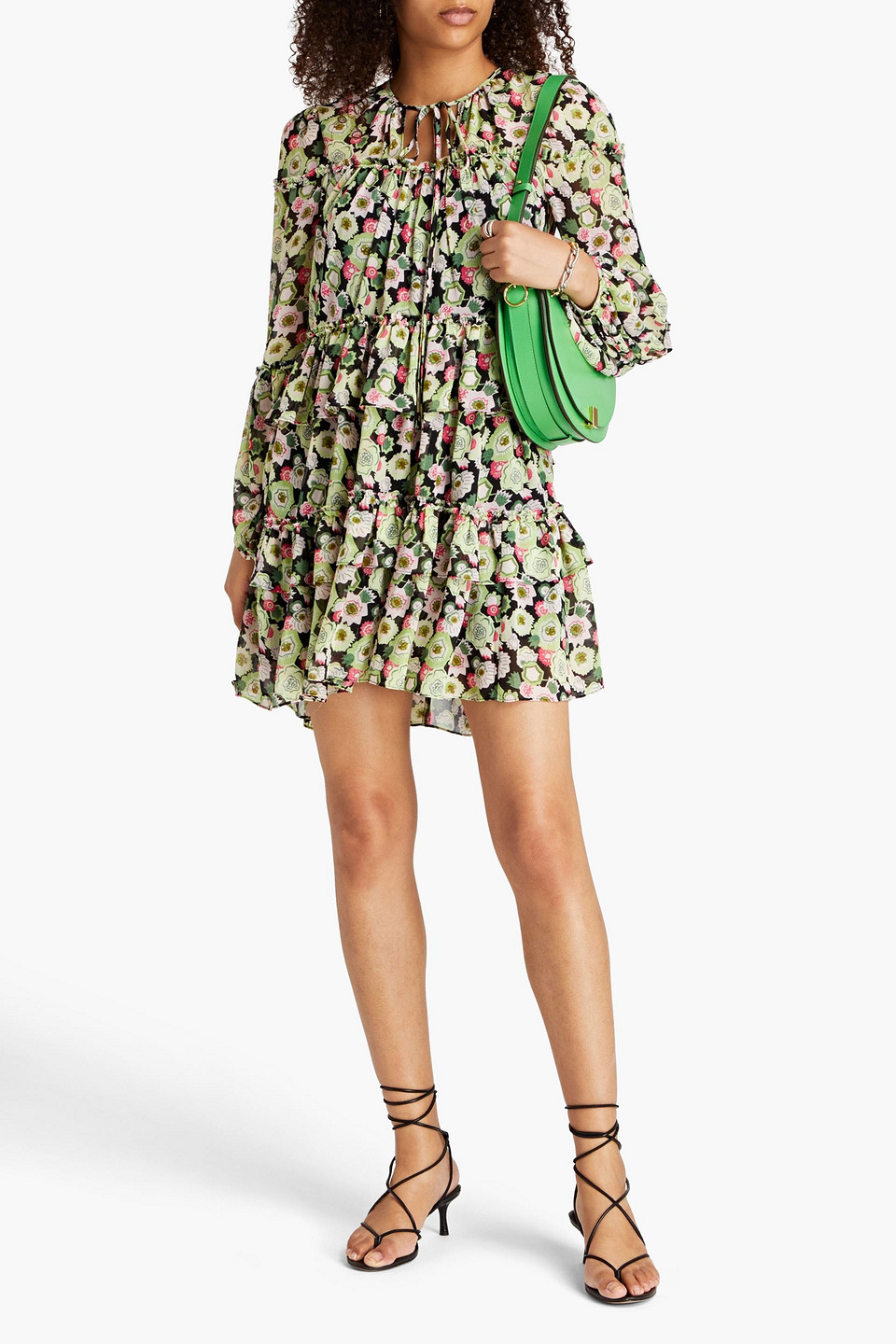 CINQ À SEPT DITA GATHERED PRINTED GEORGETTE MINI DRESS