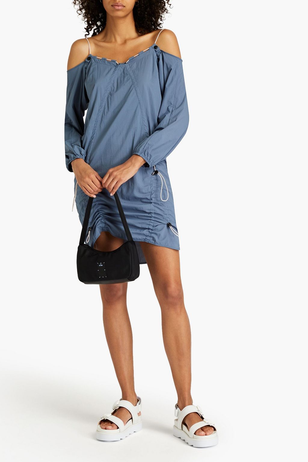 MCQ ALEXANDER MCQUEEN Cold-shoulder ruched ripstop mini dress