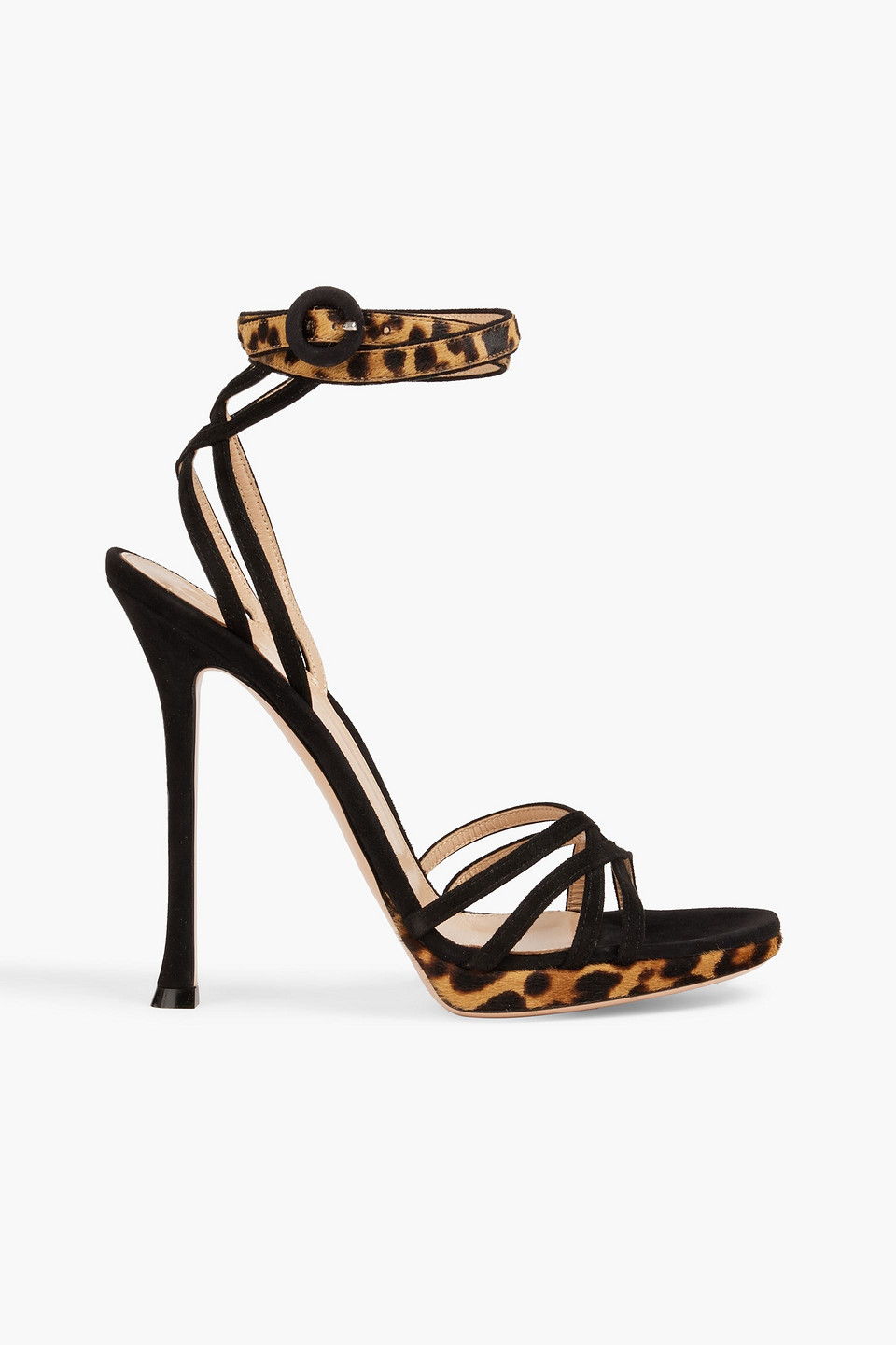 Gianvito Rossi Aurelia Suede And Calf Hair Platform Sandals In Black