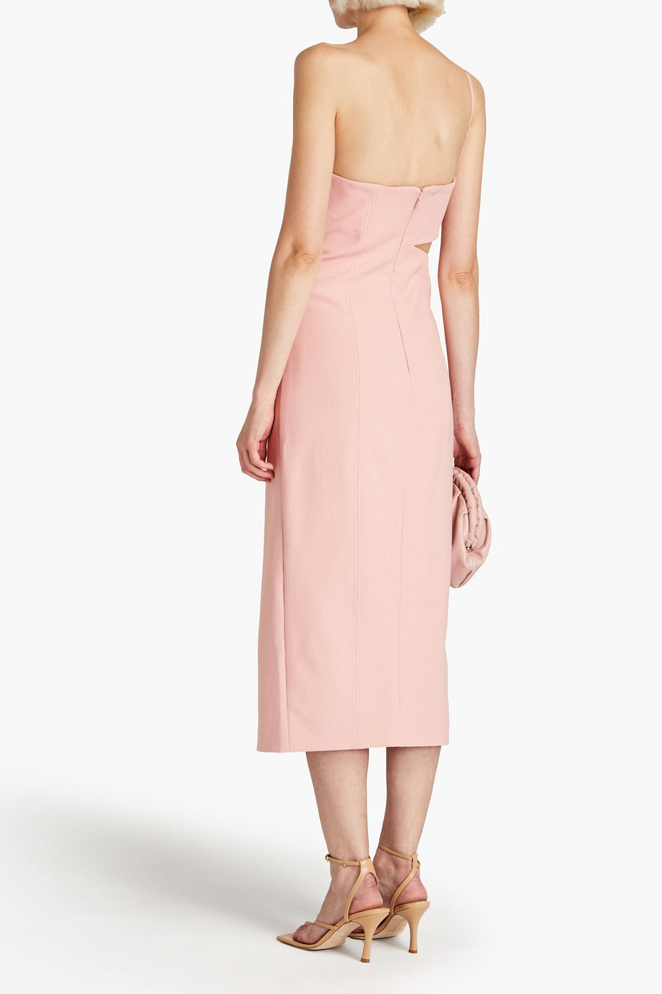 CINQ À SEPT LAURILE ONE-SHOULDER CUTOUT WOVEN MIDI DRESS