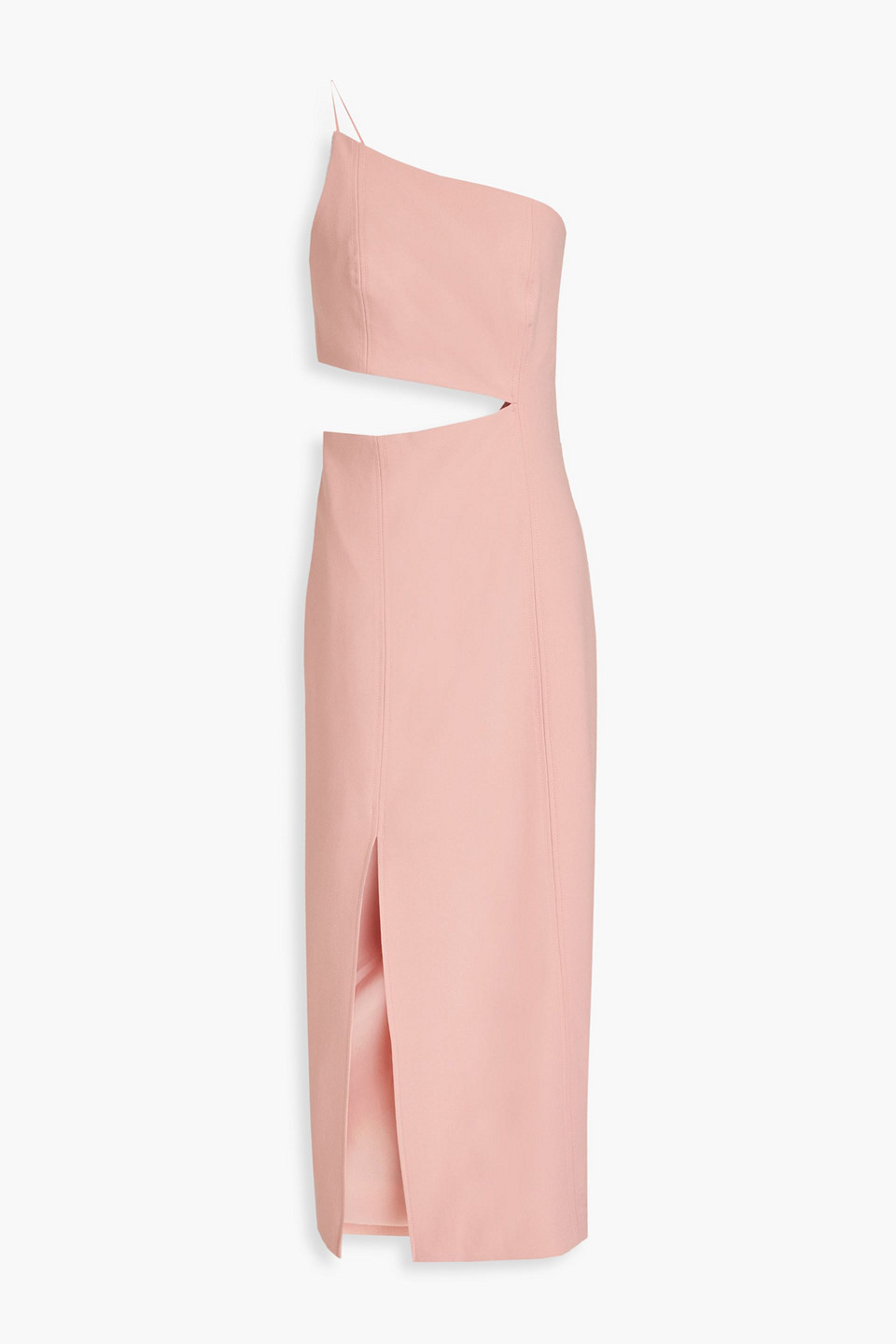 CINQ À SEPT LAURILE ONE-SHOULDER CUTOUT WOVEN MIDI DRESS