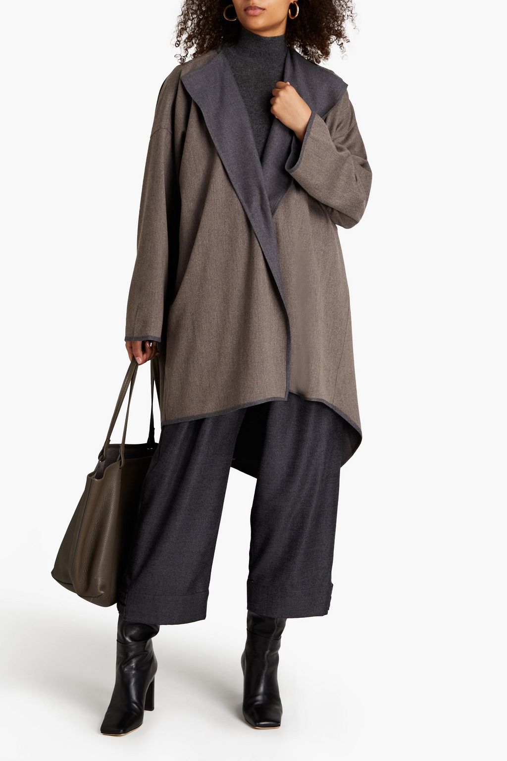 Two-tone wool and cashmere-blend twill coat