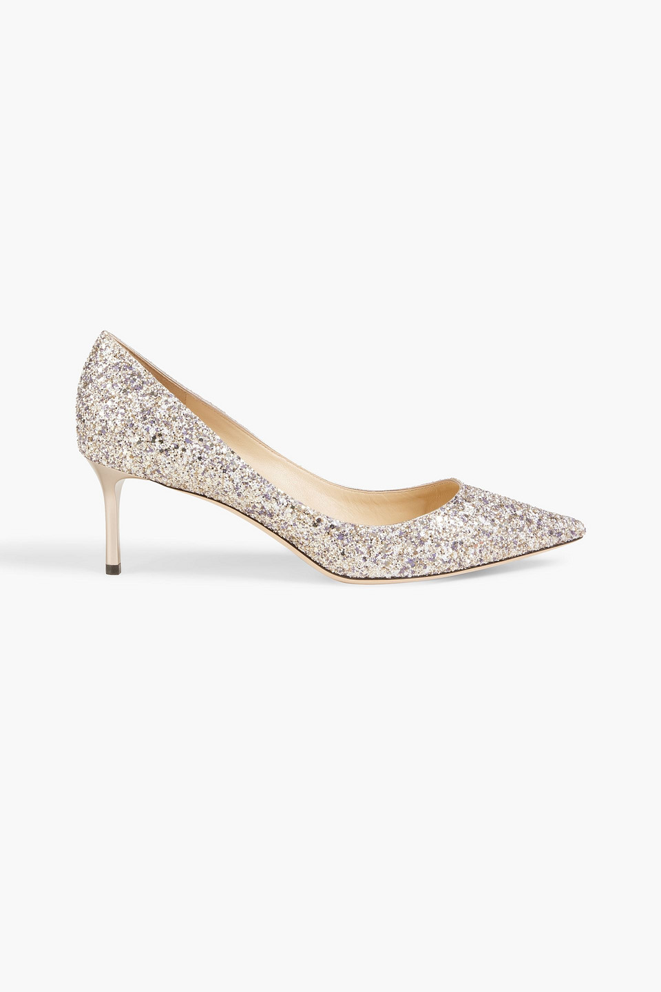 Jimmy Choo Romy Glittered Woven Pumps In Platinum