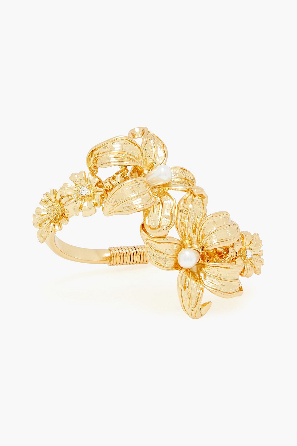 Gold-tone, faux pearl and crystal cuff