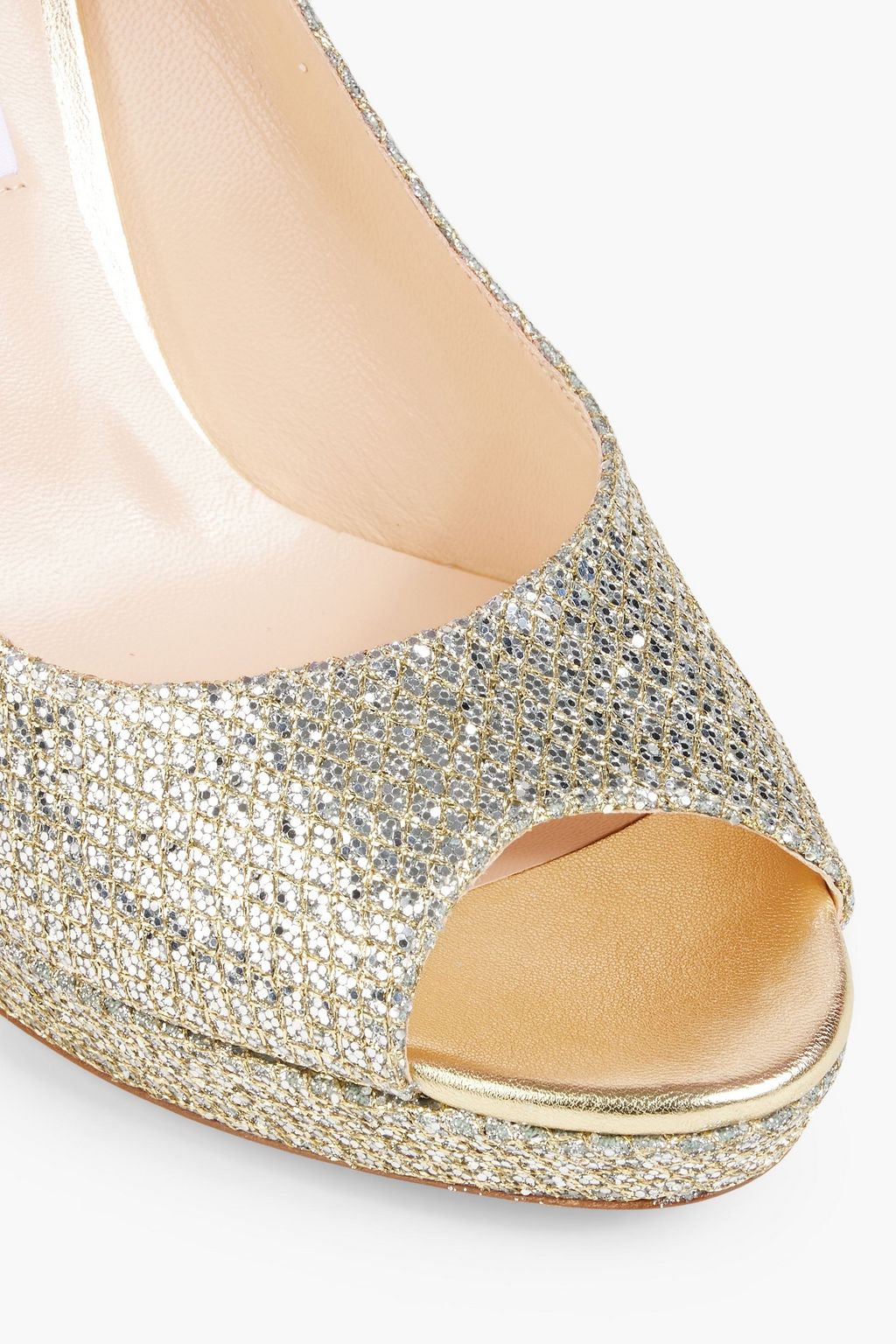 JIMMY CHOO Luna glittered woven platform pumps THE