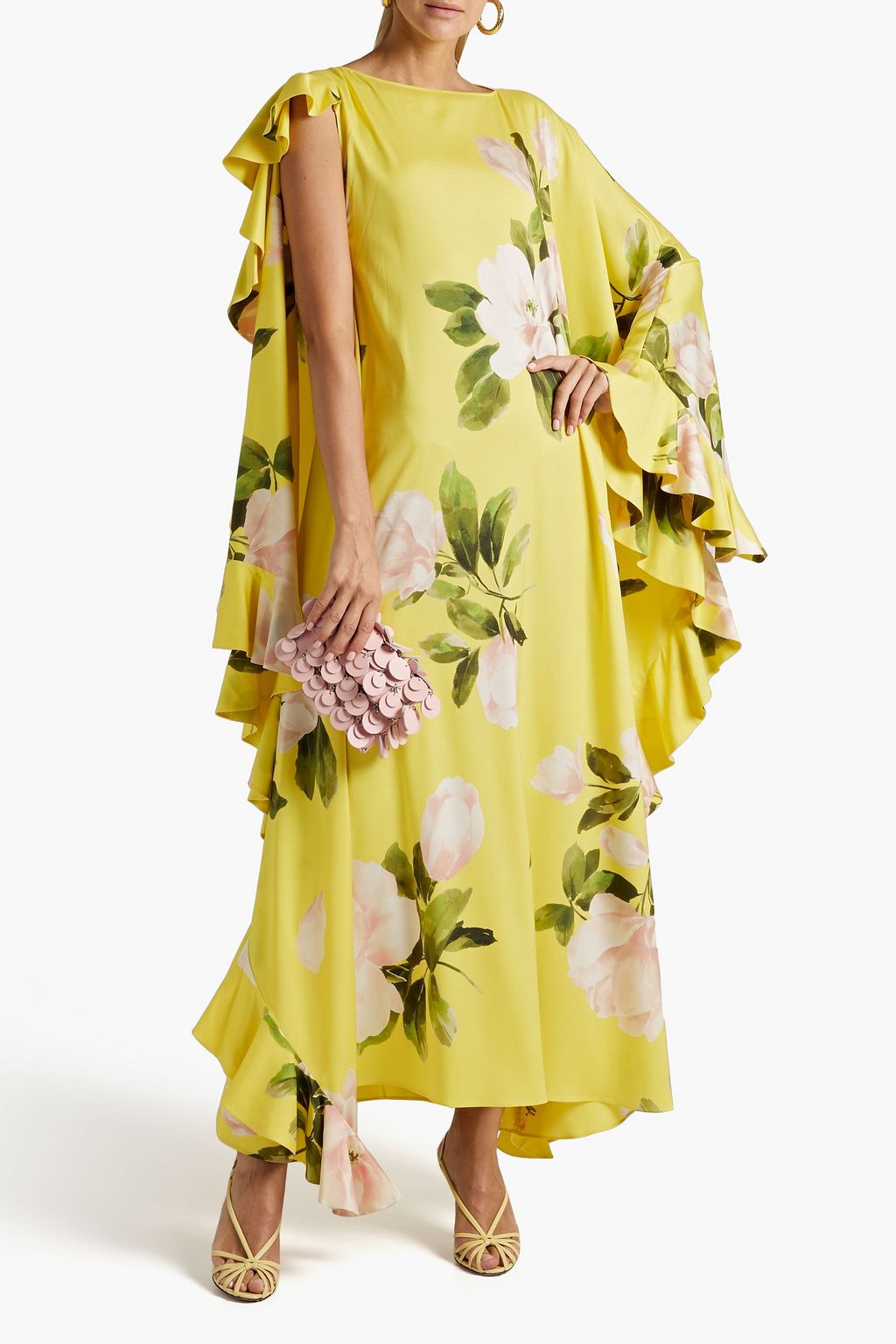 VALENTINO GARAVANI Cape-effect floral-print silk-blend twill maxi dress