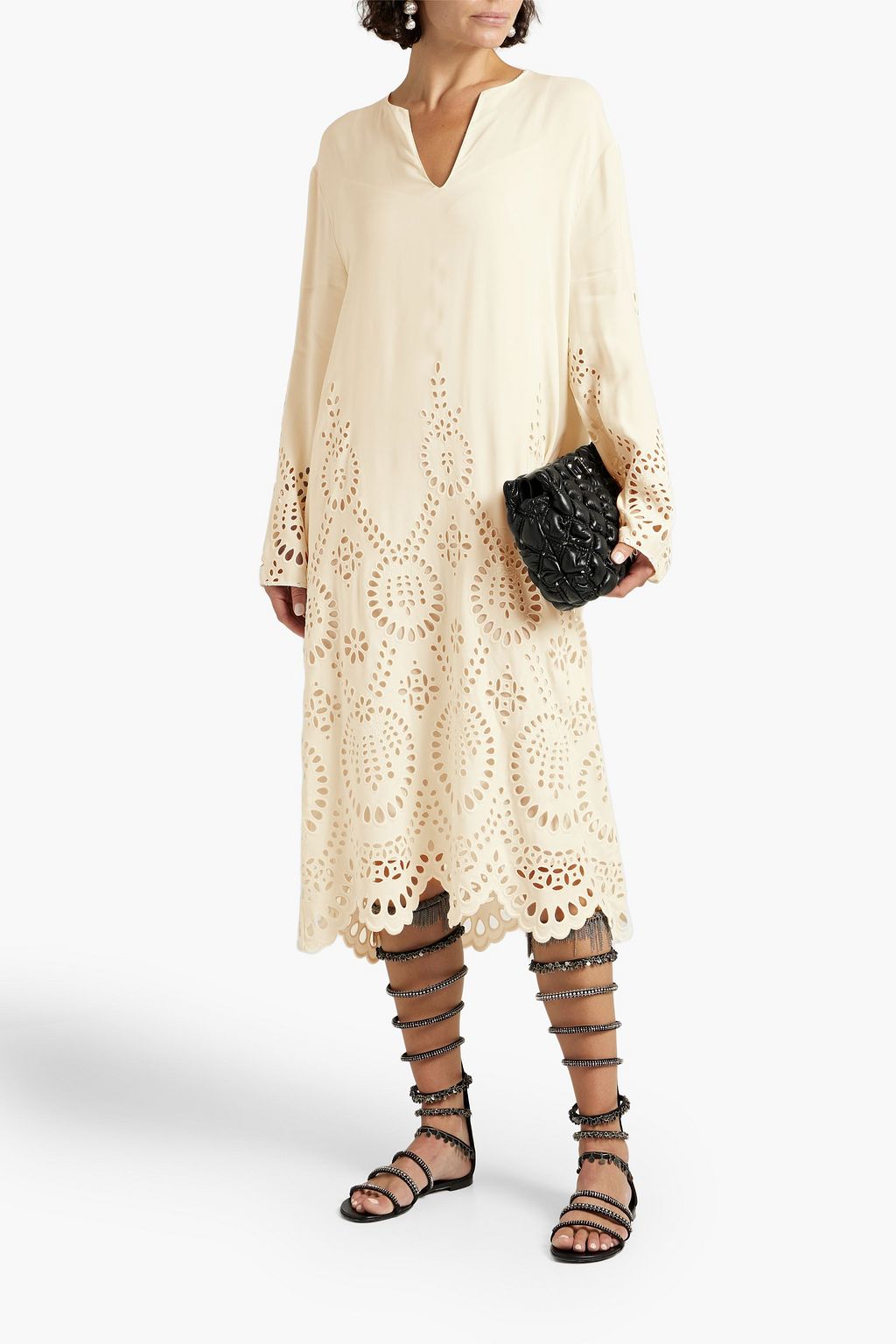 VALENTINO GARAVANI Broderie anglaise crepe midi dress