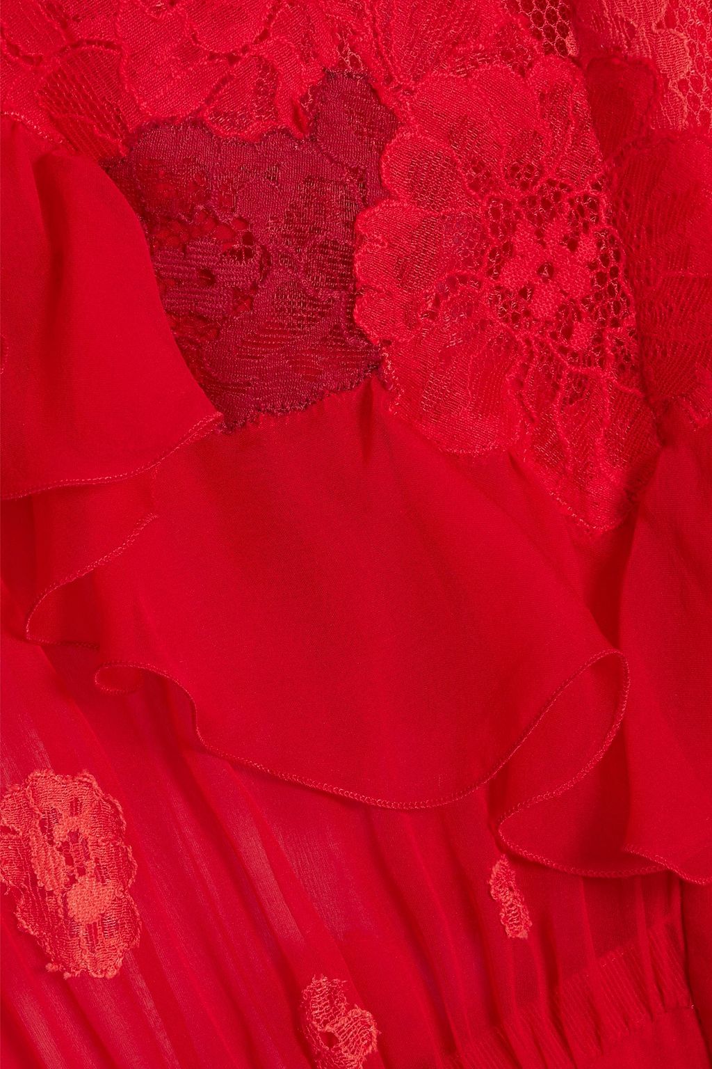 VALENTINO GARAVANI Lace-paneled silk-chiffon mini shirt dress