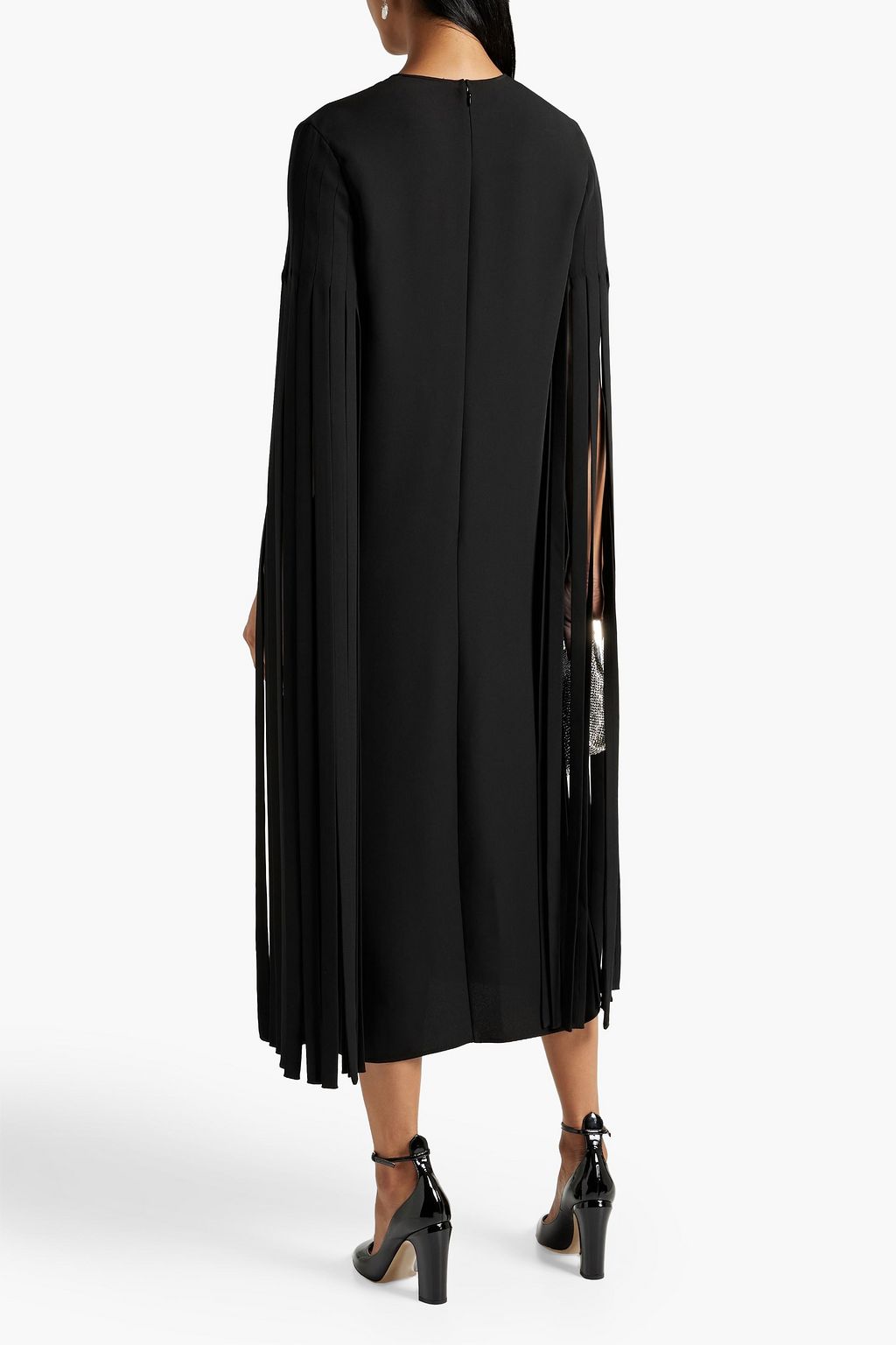 VALENTINO GARAVANI Fringed silk-crepe midi dress