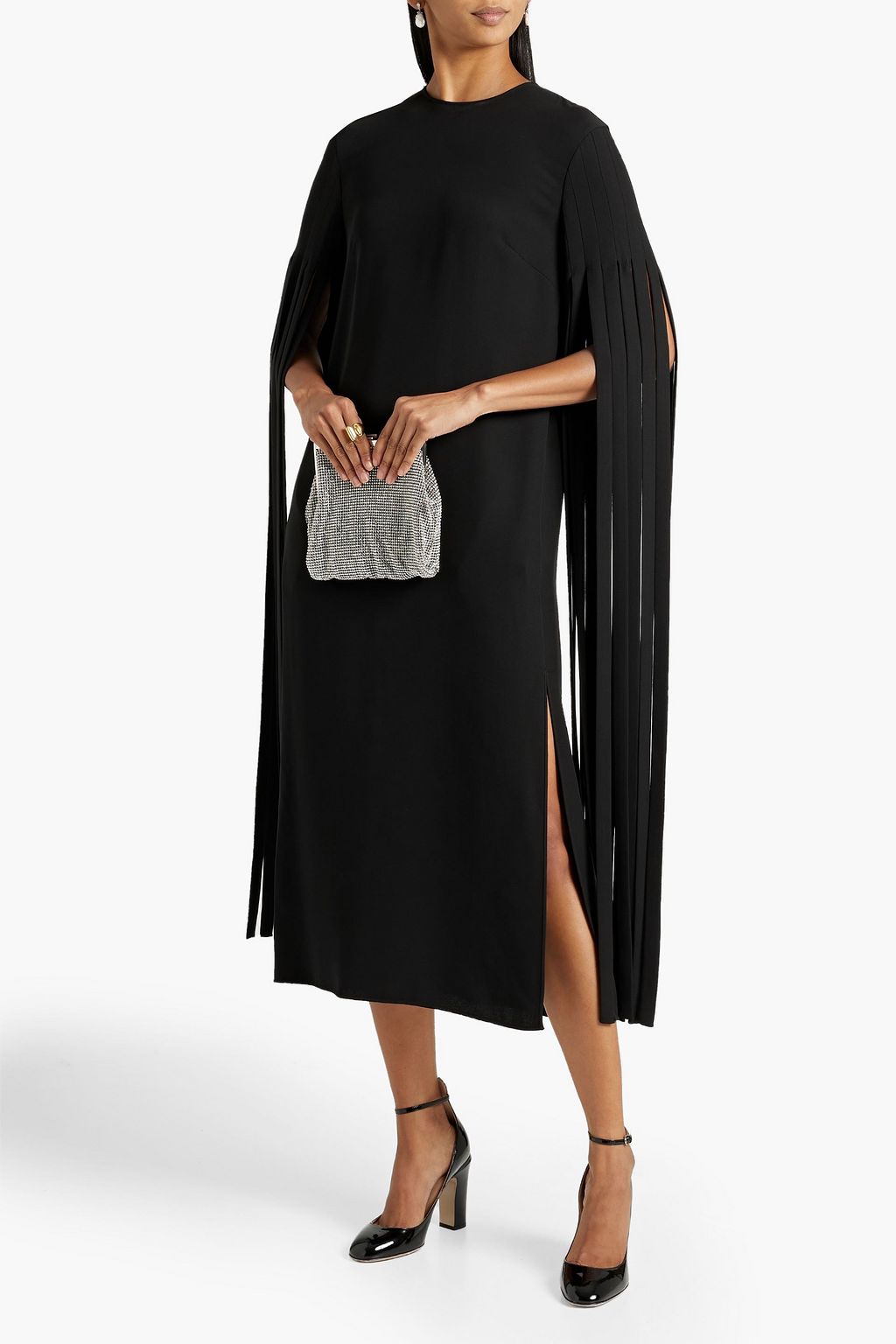 VALENTINO GARAVANI Fringed silk-crepe midi dress