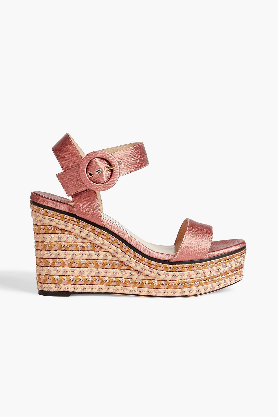 Jimmy Choo Abigail Metallic Leather Platform Wedge Sandals In Antique Rose