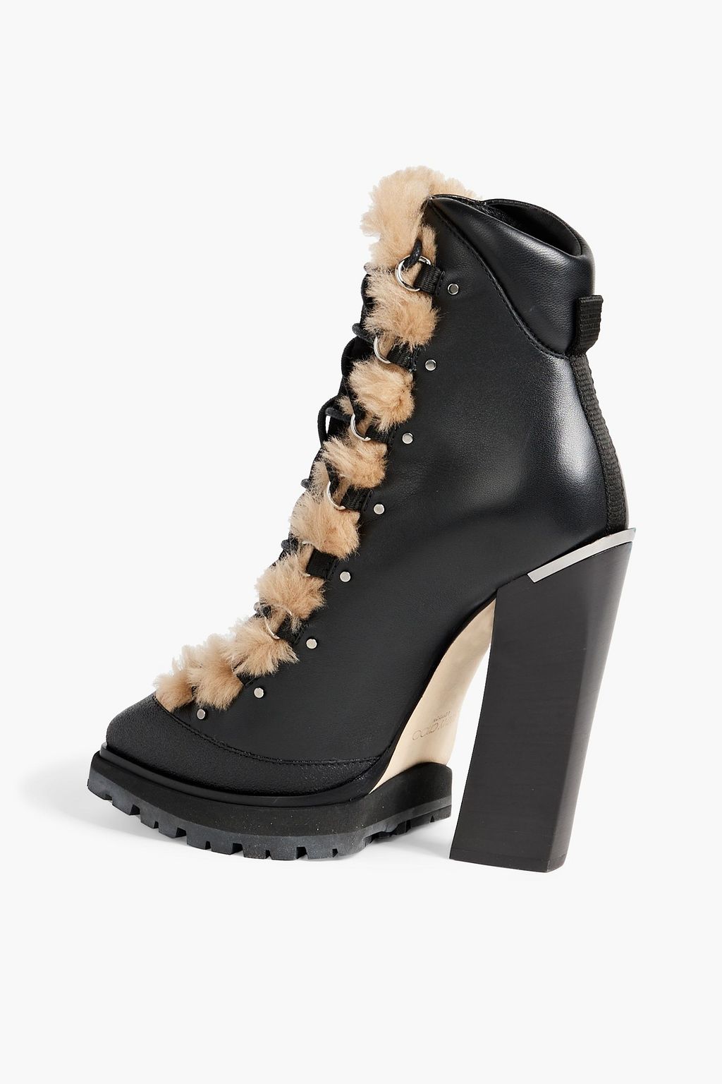 JIMMY CHOO Madyn 130 shearling-trimmed lace-up leather ankle boots