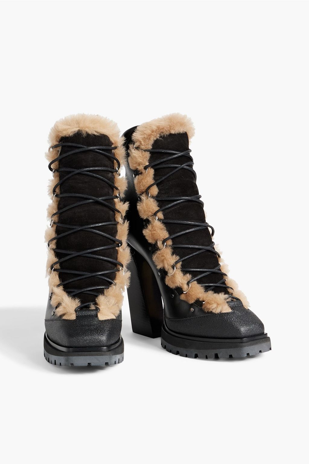 JIMMY CHOO Madyn 130 shearling-trimmed lace-up leather ankle boots