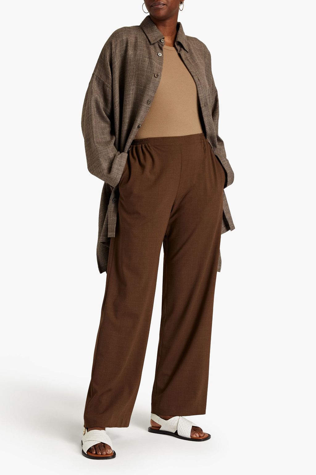 ESKANDAR メランジストレッチウール ワイドレッグパンツ