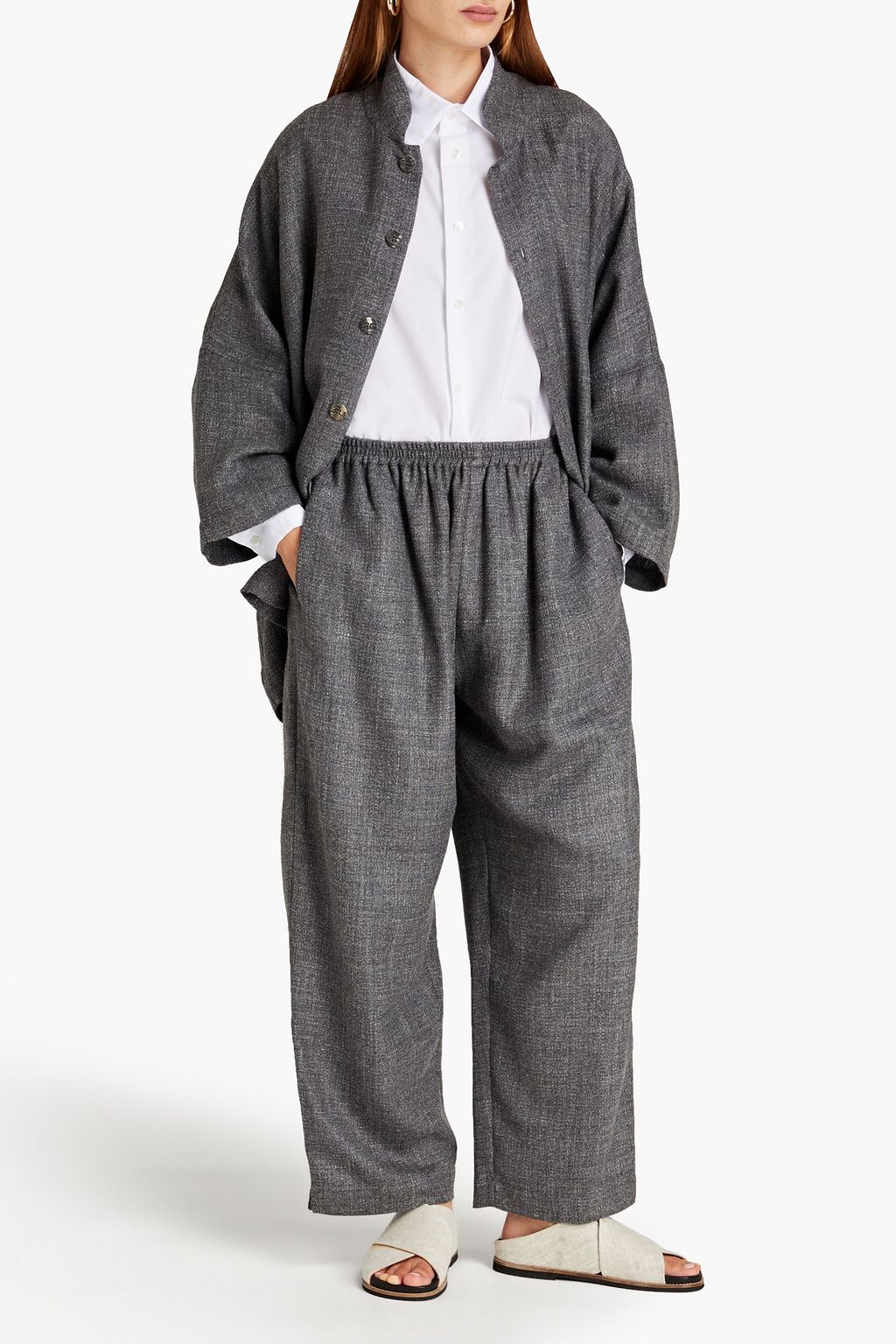 ESKANDAR Mélange alpaca-blend wide-leg pants